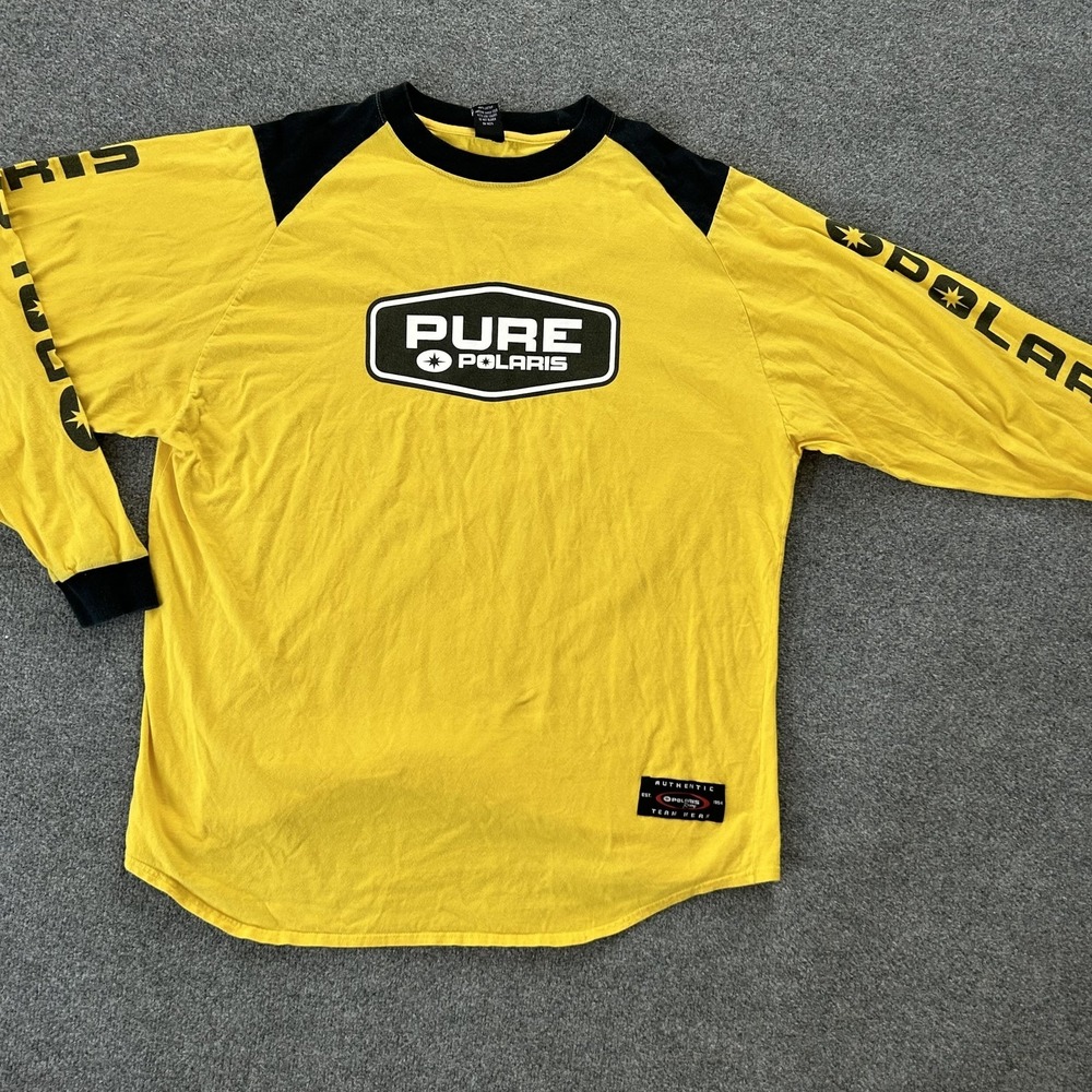 Pure Polaris Shirt Mens 2XL Yellow Long Sleeve Racing Snowmobile Graphic Tee VTG